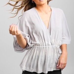 MUSTARD SEED Women’s grey and white “Here for It” Tie Dye Babydoll Top